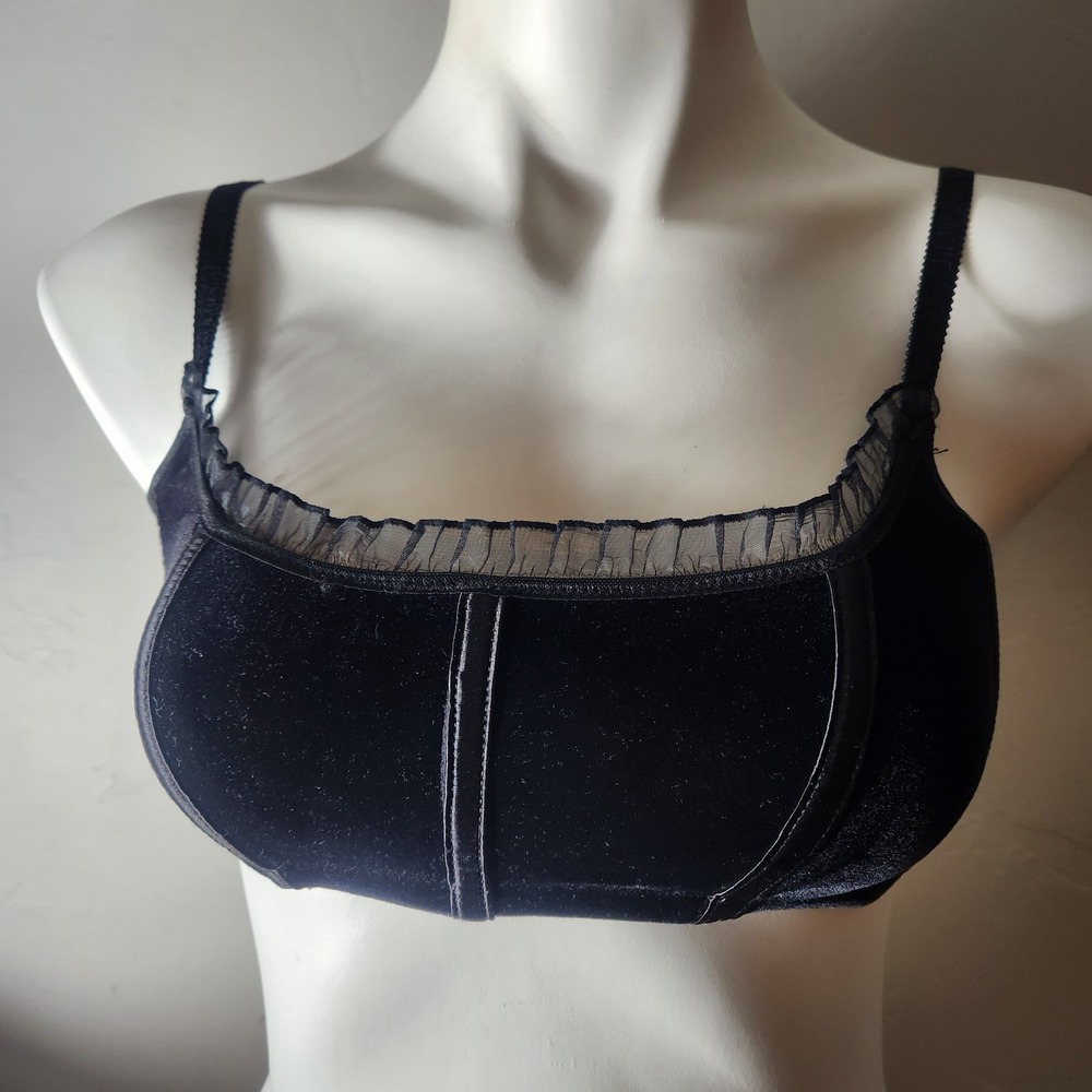 Vintage‎ Victoria Secret Black Velvet Bra Y2K Mini Bustier Corset Dream Angel